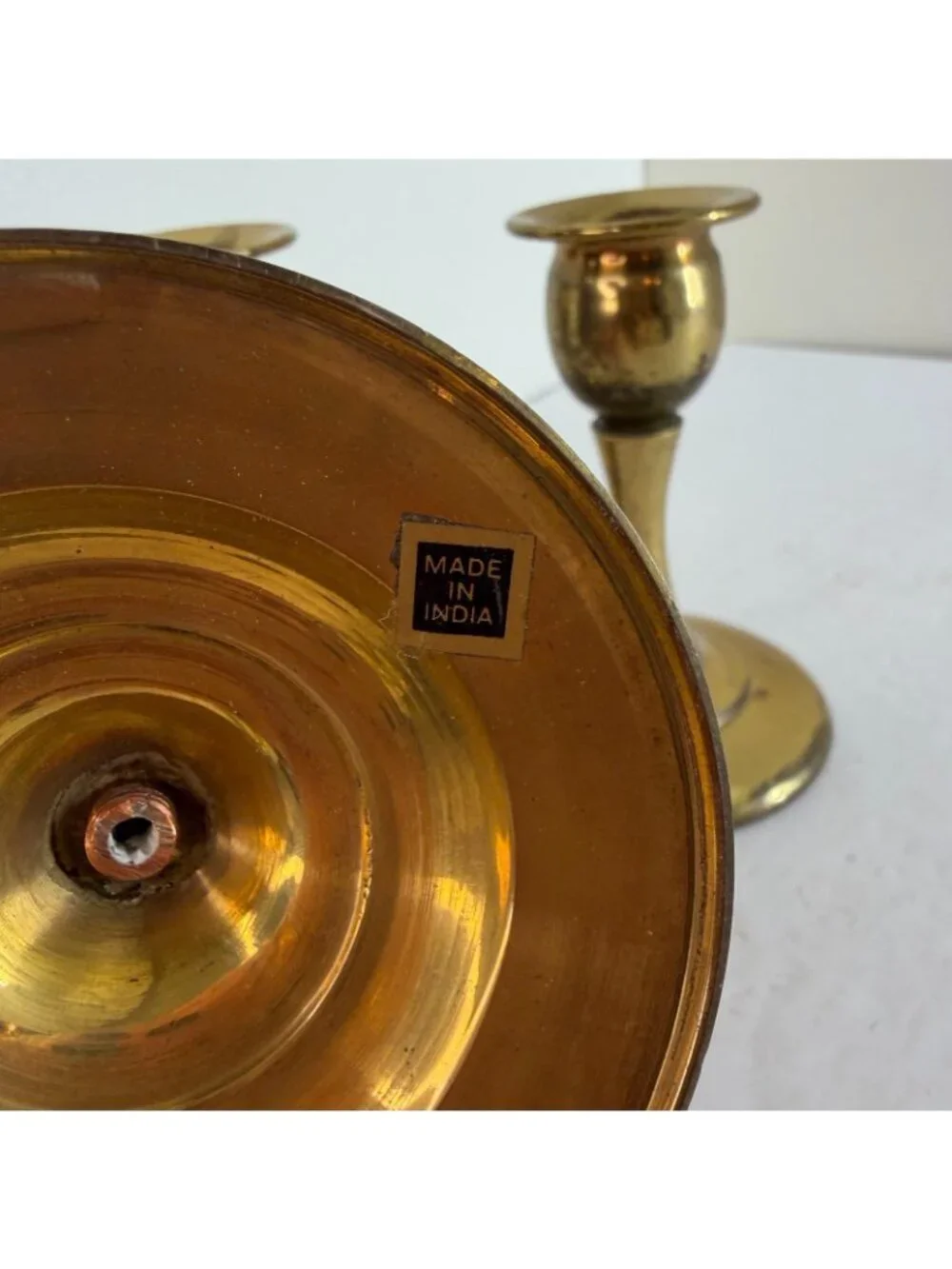 Vintage Brass Candlestick Holders Set of 3 Mixed Brass India Mid-Century Style